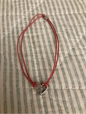 Adjustable Red Cord Bracelet Metal Heart Charm w integrated cross